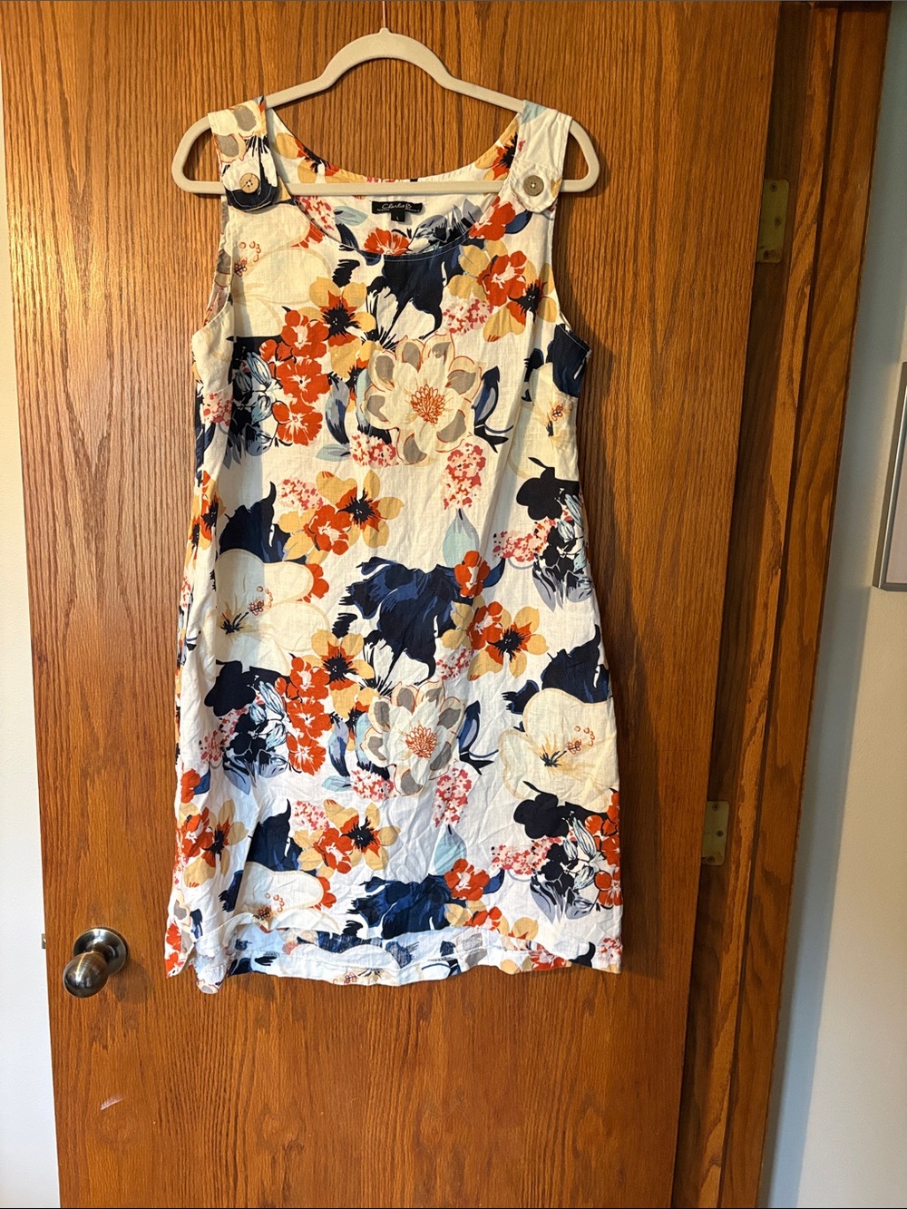 Charlies White Floral Mini Dress with Navy & Orange Accents